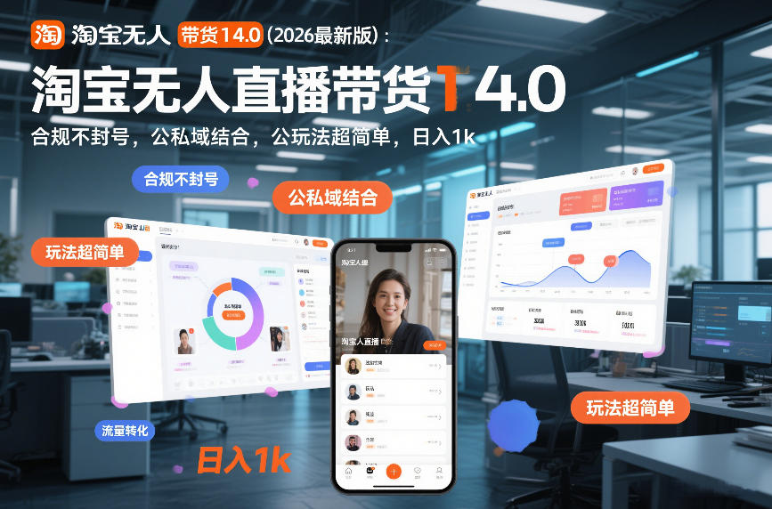 淘宝无人直播带货14.0（2026最新版）：合规不封号，公私域结合，玩法超简单，日入1k+【揭秘】-小牛学府