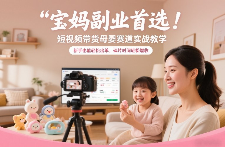 宝妈副业首选！短视频带货母婴赛道实战教学，新手也能轻松出单，碎片时间轻松增收-小牛学府
