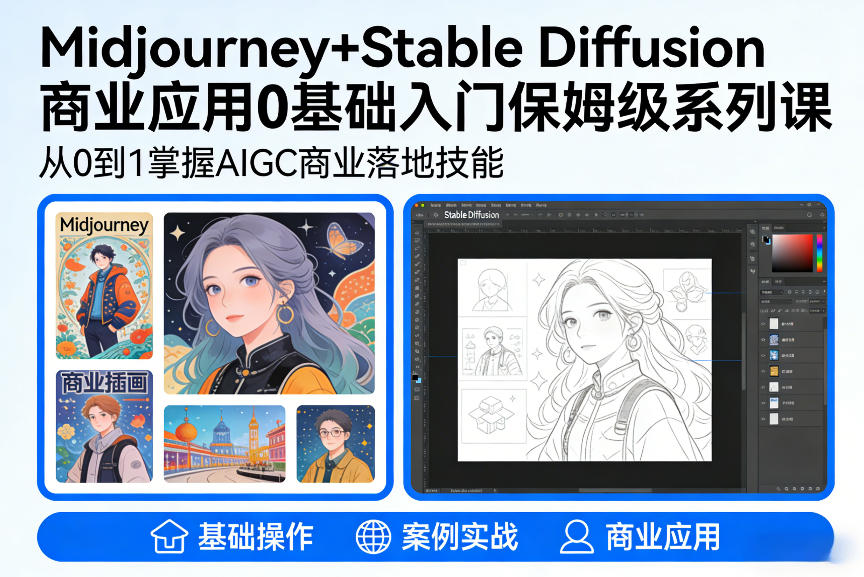 AIGC商业应用Midjourney+Stable Diffusion教程，0基础入门保姆级系列课-小牛学府