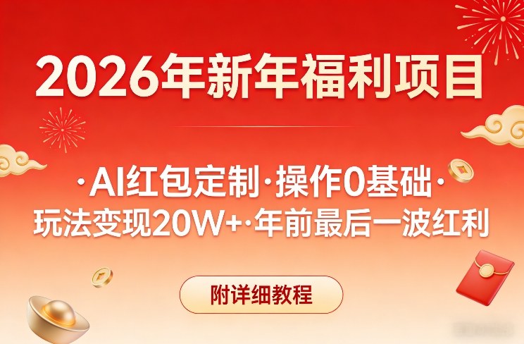 新年福利项目，AI红包定制，操作0基础，玩法变现20W+年前最后一波红利，附详细教程-小牛学府