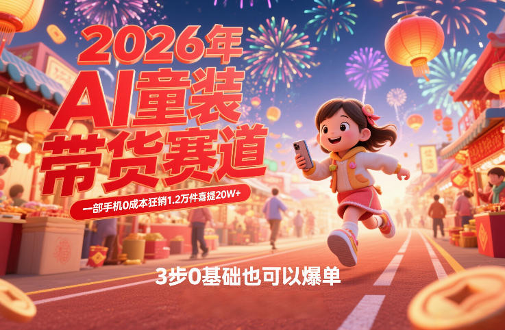 AI童装新春带货赛道，一部手机0成本狂销1.2万件喜提20W+，3步0基础也可以爆单-小牛学府