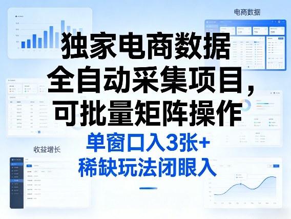 独家电商数据全自动采集项目，可批量矩阵操作，单窗口日入3张+，稀缺玩法闭眼入【揭秘】-小牛学府