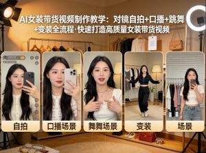 AI女装带货视频制作教学,对镜自拍、口播、跳舞、变装全流程,快速打造高质量女装带货视频-小牛学府