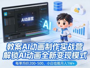 教案AI动画制作实战营，解锁AI动画全新变现模式，每单均价200-500，小白也能月入1W+-小牛学府