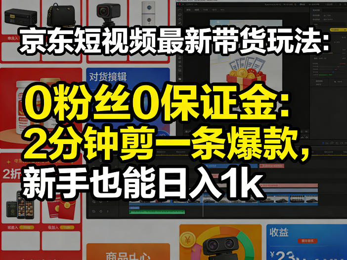 京东短视频最新带货玩法，0粉丝0保证金，2分钟剪一条爆款，新手也能日入1k+【揭秘】-小牛学府