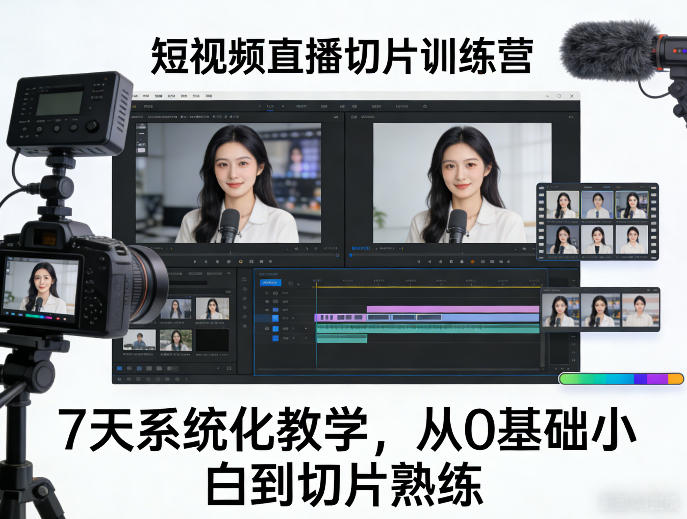 短视频直播切片训练营，7天系统化教学，从0基础小白到切片熟练-小牛学府