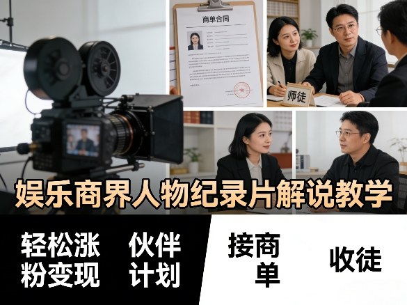 娱乐商界人物纪录片解说教学，轻松涨粉变现，伙伴计划，接商单，收徒等-小牛学府