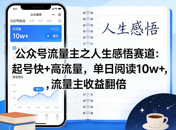 公众号流量主之人生感悟赛道，起号快+高流量，单日阅读10w+，流量主收益翻倍-小牛学府