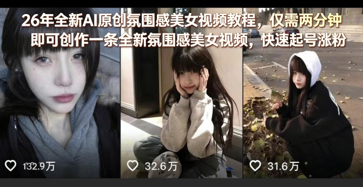 26年全新AI原创氛围感美女视频教程，仅需两分钟即可创作一条全新氛围感美女视频，快速起号涨粉-小牛学府