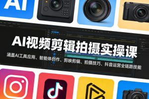 AI视频剪辑拍摄实操课,涵盖AI工具应用、智能体创作、剪映剪辑、拍摄技巧、抖音运营等全链路技能-小牛学府