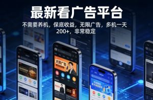 最新看广告平台，不需要养机，保底收益，无限广告，多机一天200+，非常稳定【揭秘】-小牛学府