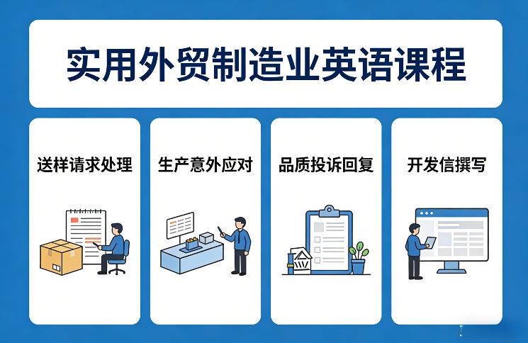 实用外贸制造业英语课程，教你专业处理送样请求、应对生产意外、回复品质投诉、撰写开发信等-小牛学府
