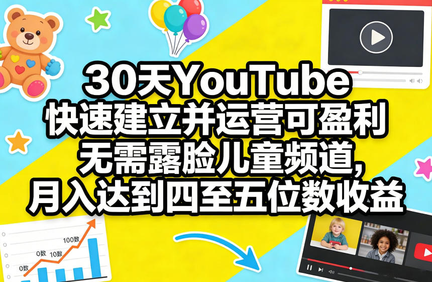 30天YouTube快速建立并运营可盈利无需露脸儿童频道，月入达到四至五位数收益-小牛学府