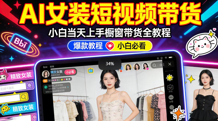 AI女装短视频橱窗带货：小白零门槛当天上手，高佣金爆款轻松賺！-小牛学府