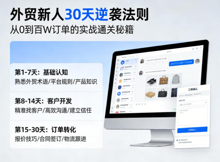 外贸新人30天逆袭法则，教你从0到百W订单的实战通关秘籍-小牛学府