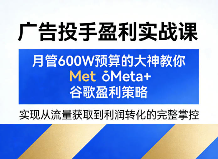 广告投手盈利实战课，月管600W预算的大神教你Meta+谷歌盈利策略，实现从流量获取到利润转化的完整掌控-小牛学府