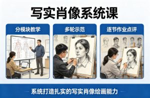 写实肖像系统课，全程分模块教学+多轮示范+逐节作业点评，系统打造扎实的写实肖像绘画能力-小牛学府