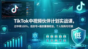 TikTok中视频伙伴计划实战课，过中率100%，低封号+播放量賺收益，个人矩阵均可做-小牛学府
