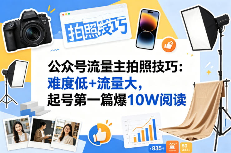 公众号流量主之拍照技巧赛道，难度低+流量大，起号第一篇就爆了10w阅读-小牛学府