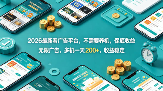2026最新看广告平台，不需要养机，保底收益，无限广告，多机一天200+，收益稳定【揭秘】-小牛学府