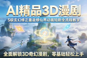 AI精品3D漫剧S级玄幻修正重返修仙界动画短剧全流程教学,全面解锁3D奇幻漫剧,零基础轻松上手-小牛学府