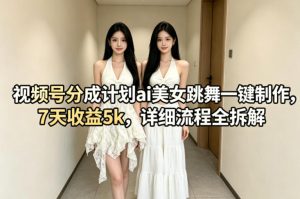 视频号分成计划ai美女跳舞一键制作，7天收益5k，详细流程全拆解-小牛学府