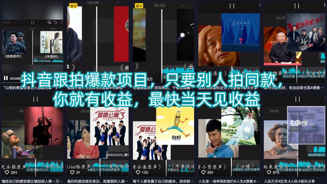 抖音跟拍爆款项目，只要别人拍同款，你就有收益，最快当天见收益-小牛学府