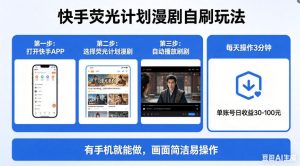 快手荧光计划漫剧自刷玩法，每天几十上百不是问题，有手机就能做【揭秘】-小牛学府