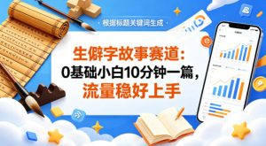 公众号流量主——生僻字故事赛道，流量稳，好上手，0基础小白也能10分钟一篇-小牛学府