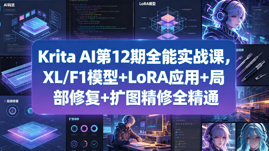 Krita AI第12期全能实战课，XL/F1模型+LoRA应用+局部修复+扩图精修全精通-小牛学府