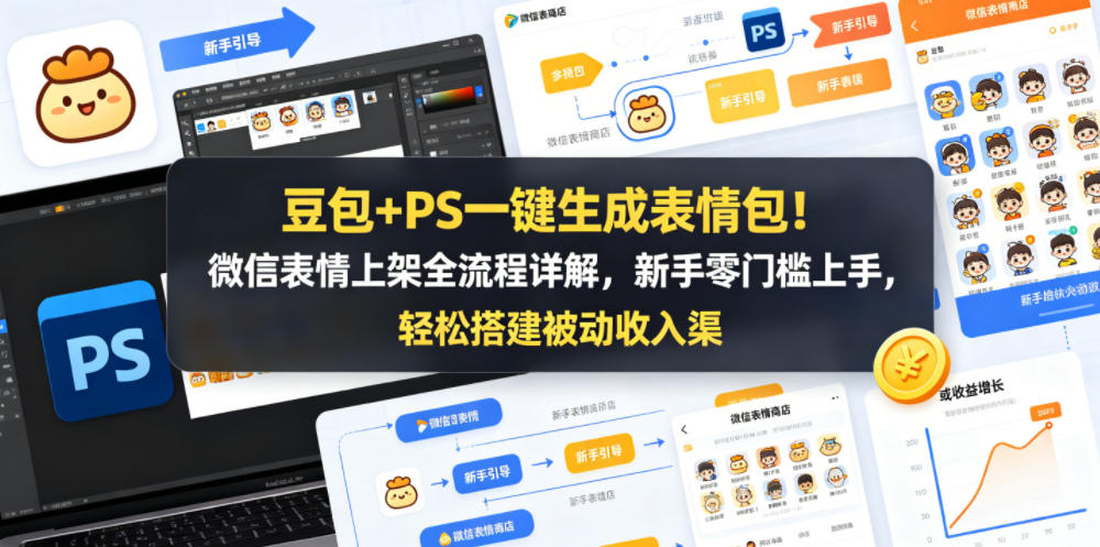 豆包+PS一键生成表情包！微信表情上架全流程详解，新手零门槛上手，轻松搭建被动收入渠道-小牛学府