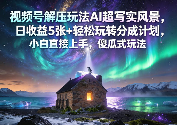 视频号解压玩法AI超写实风景，日收益5张+轻松玩转分成计划，小白直接上手，傻瓜式玩法-小牛学府