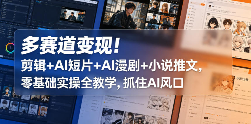多赛道变现！剪辑+AI短片+AI漫剧+小说推文，零基础实操全教学，抓住AI风口-小牛学府