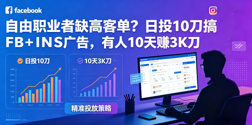 自由职业者缺高客单？日投10刀搞FB+INS广告，有人10天赚3K刀！【原创双语字幕】-小牛学府