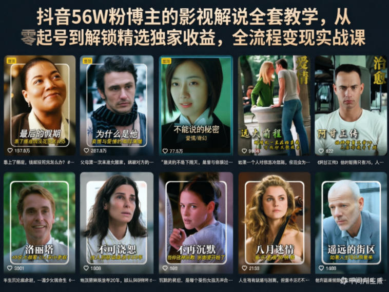 抖音56W粉博主的影视解说全套教学，从零起号到解锁精选独家收益，全流程变现实战课-小牛学府