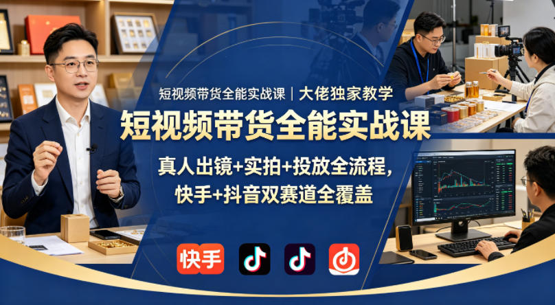 短视频带货全能实战课｜大佬独家教学，真人出镜+实拍+投放全流程，快手+抖音双赛道全覆盖-小牛学府