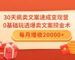 30天疯卖文案速成变现营,0基础玩透爆卖文案捞金术!每月增收20000+-小牛学府