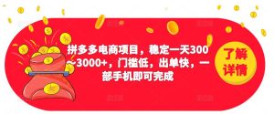 2023拼多多电商项目，稳定一天300～3000+，门槛低，出单快，一部手机即可完成-小牛学府