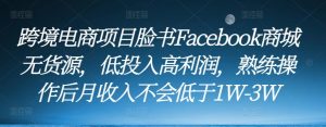 跨境电商项目脸书Facebook商城无货源,低投入高利润,熟练操作后月收入不会低于1W-3W-小牛学府