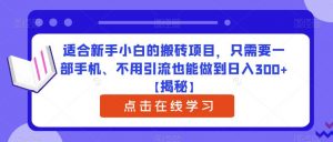 适合新手小白的搬砖项目，只需要一部手机、不用引流也能做到日入300+【揭秘】-小牛学府