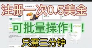 国外项目注册一次0.5美金,只需三分钟无脑操作,可批量同时放大操作,小白工作室福利【揭秘】-小牛学府