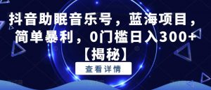 抖音助眠音乐号，蓝海项目，简单暴利，0门槛日入300+【揭秘】-小牛学府