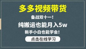 多多视频带货，备战双十一，纯搬运也能月入5w，新手小白也能学会-小牛学府