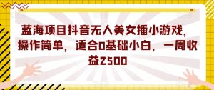 蓝海项目抖音无人美女播小游戏,操作简单,适合0基础小白,一周收益2500【揭秘】-小牛学府