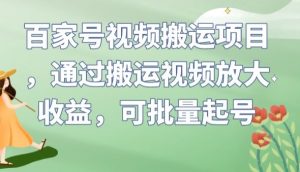 百家号视频搬运项目，通过搬运视频放大收益，可批量起号【揭秘】-小牛学府