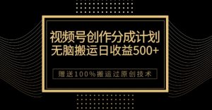 最新视频号创作分成计划,无脑搬运一天收益500+,100%搬运过原创技巧【揭秘】-小牛学府