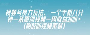 视频号暴力玩法，一个手机几分钟一条原创视频一周收益3800+（附820G视频素材）-小牛学府