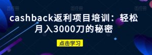 cashback返利项目培训:轻松月入3000刀的秘密-小牛学府