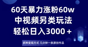 60天暴力涨粉60W，中视频另类玩法，日入3000＋，几分钟一条原创作品多种变现方式-小牛学府