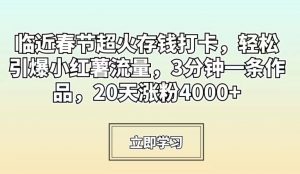 临近春节超火存钱打卡，轻松引爆小红薯流量，3分钟一条作品，20天涨粉4000+【揭秘】-小牛学府